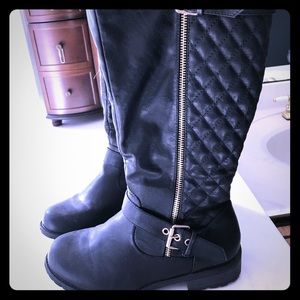 Black knee high moto boots